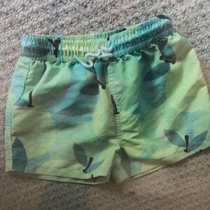 Kids Green Leaf-Print Swim Trunks